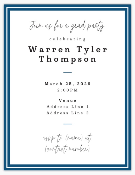 A grad party graduation white blue design for Traditional & Classic