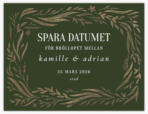 Förhandsgranskning av design för Designgalleri: Lövverk Spara datumet-kort, 13,9 x 10,7 cm