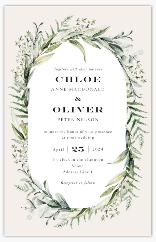 Design Preview for Design Gallery: Greenery Wedding Invitations, Flat 21.6 x 13.9 cm