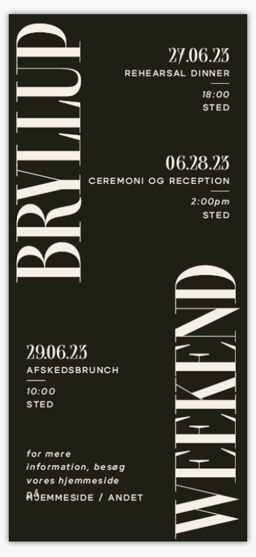 Forhåndsvisning af design for Designgalleri: Typografisk Bryllupsprogrammer, 21 x 9.5 cm