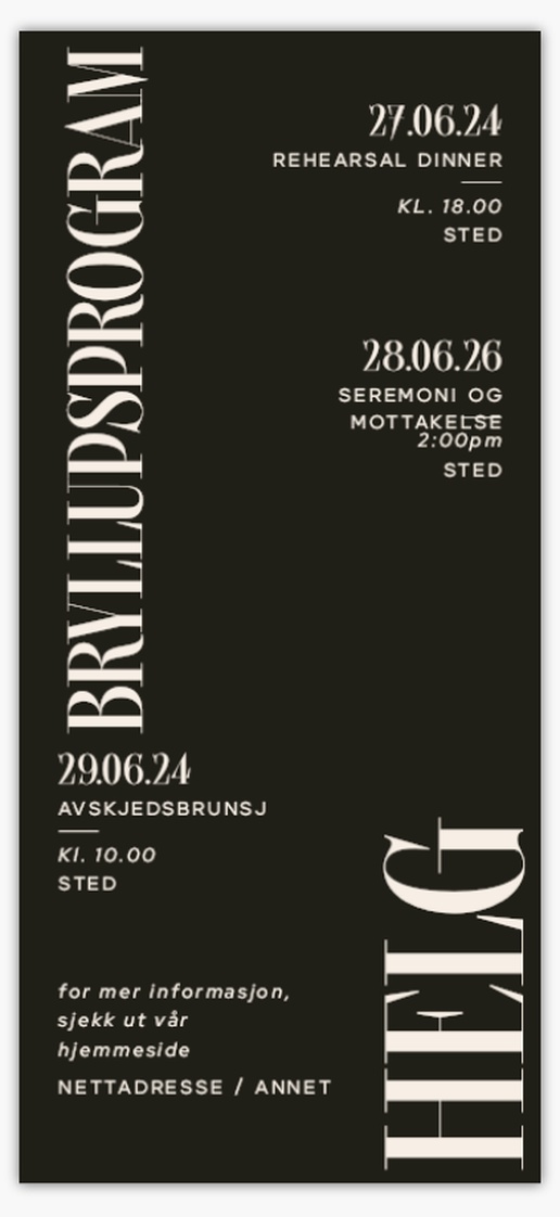 Forhåndsvisning av design for Designgalleri: Typografisk Bryllupsprogrammer, 21 x 9.5 cm