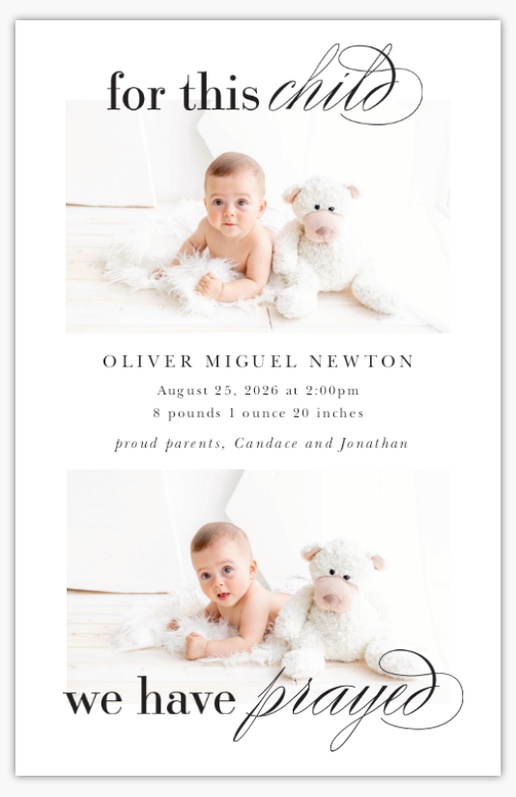 A christmas birth announcement religious birth announcement white gray design for Religious with 2 uploads