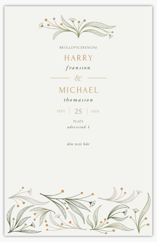 Förhandsgranskning av design för Designgalleri: Elegant Bröllopsprogram, 21,6 x 13,9 cm