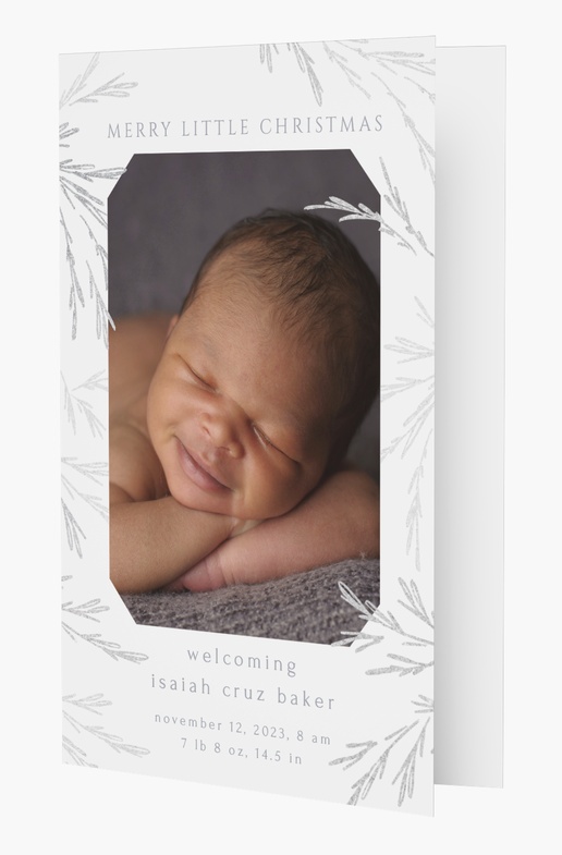 A baby announcement holiday birth announcement white gray design for Elegant with 1 uploads
