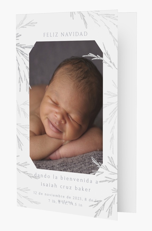 Un anuncio de bebé anuncio de nacimiento navideño diseño blanco gris para Elegante con 1 imágenes