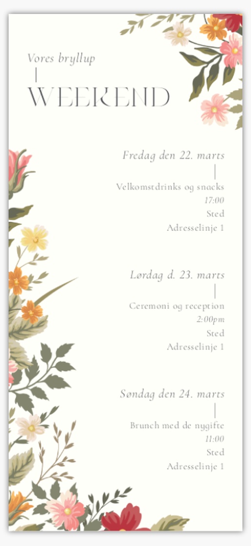 Forhåndsvisning af design for Designgalleri: Tidsplan Bryllupsprogrammer, 21 x 9.5 cm