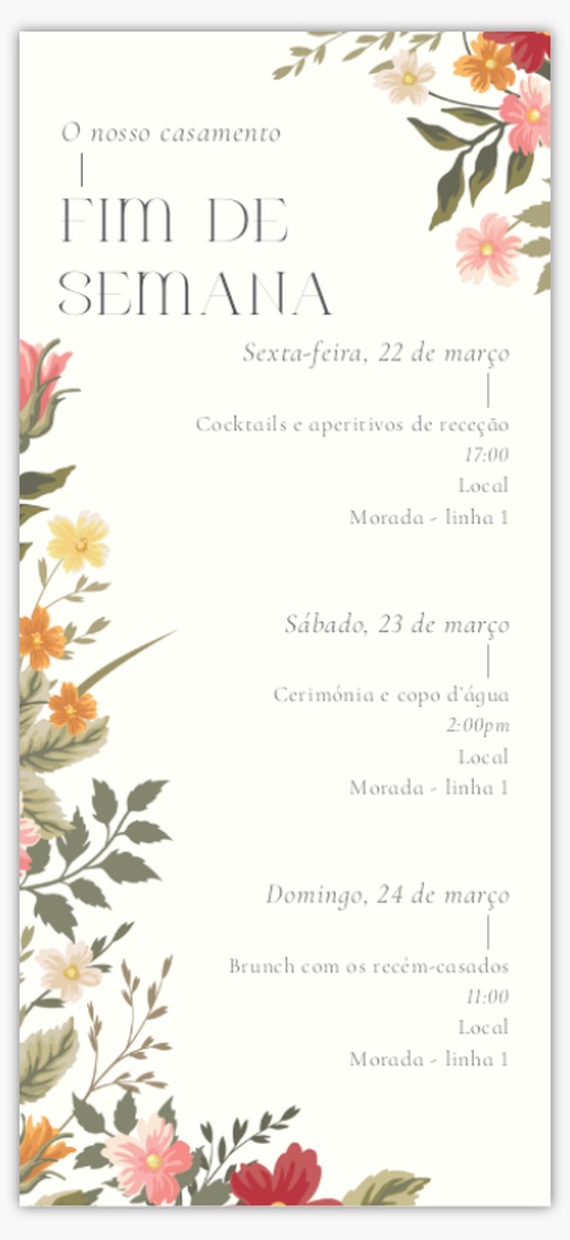 Pré-visualização do design de Modelos e designs de programas de casamentos para primavera, 21 x 9,5 cm