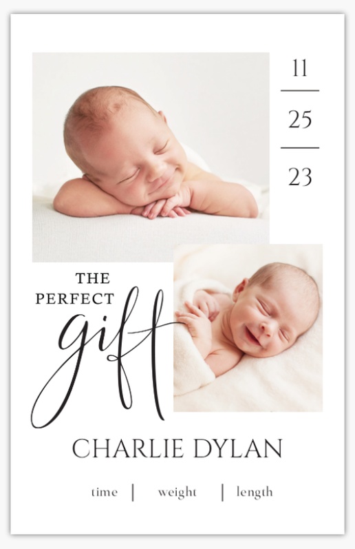 A holiday birth announcement modern white gray design for Modern & Simple with 2 uploads