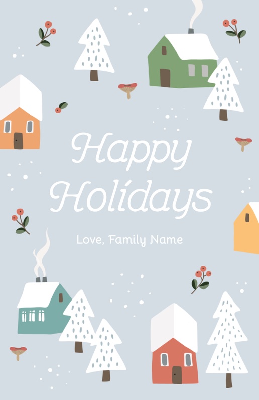 A holiday cottage village white gray design for Greeting