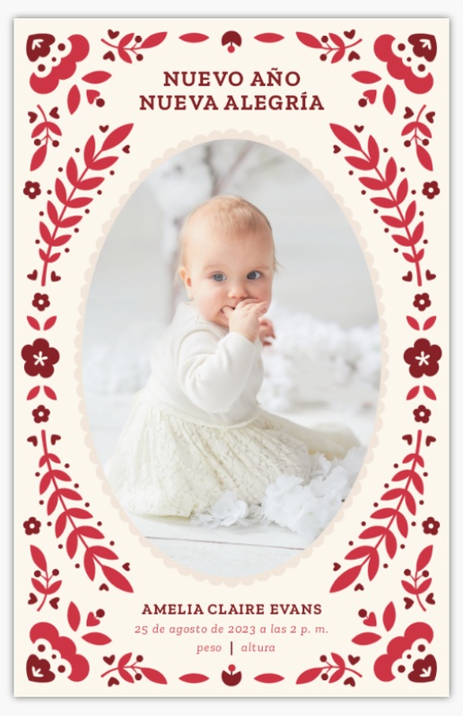 Un tarjetas de anuncio de nacimiento gente diseño blanco rosa para Comunicados de nacimiento con 1 imágenes