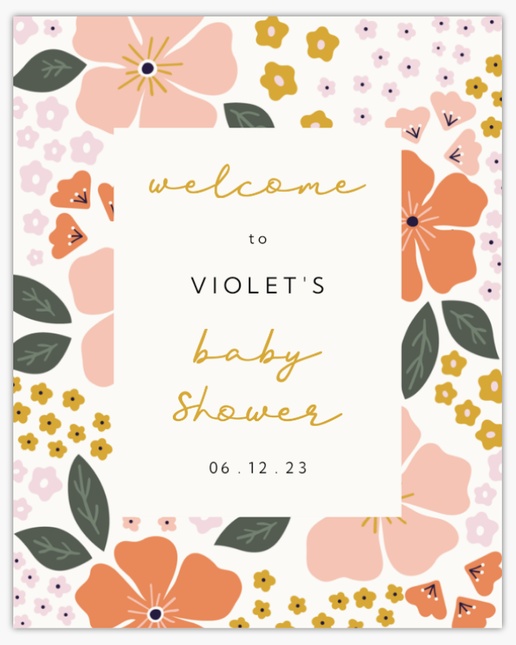A flowers pink floral gray yellow design for Baby Shower