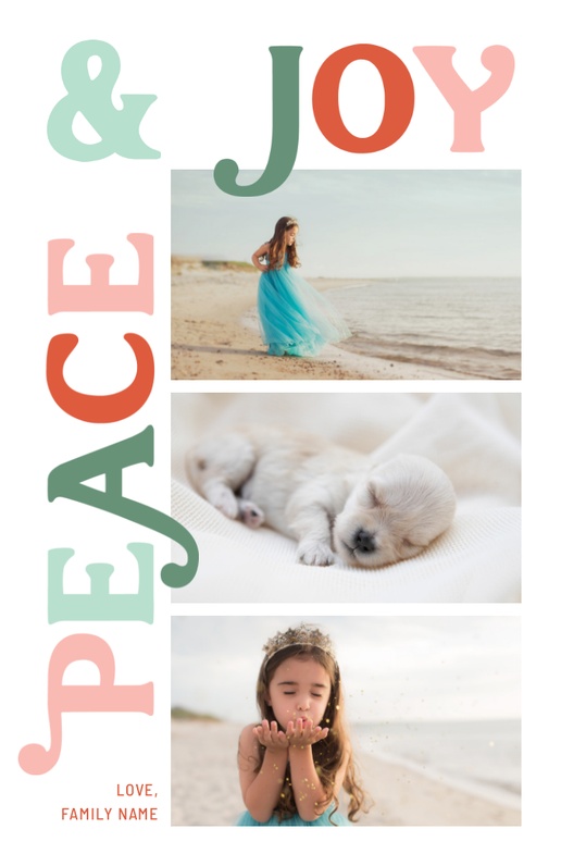 A whimsical type joy  peace cream design for Greeting with 3 uploads