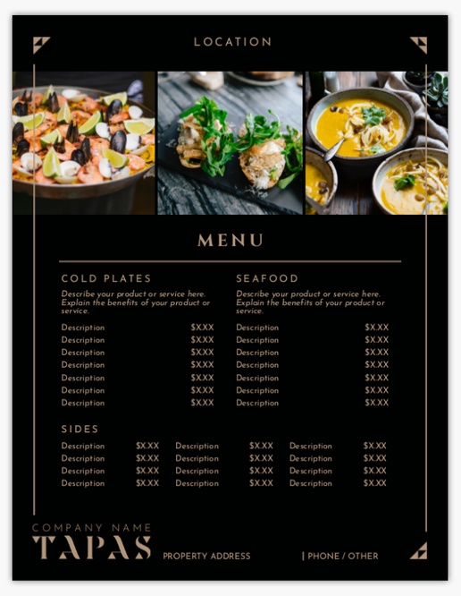 A menu tapas restaurant black gray design for Elegant