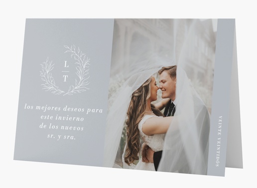Un tarjeta de vacaciones de boda simple diseño azul gris para Tema con 1 imágenes