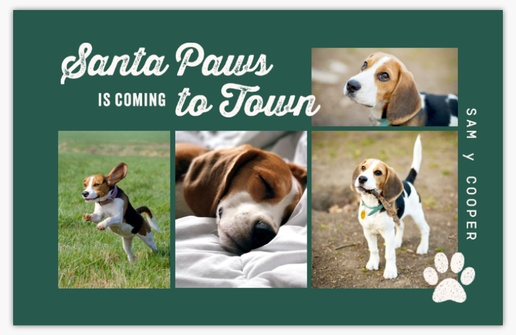 Un tarjeta de vacaciones de perro mascotas diseño verde gris para Navidad con 4 imágenes