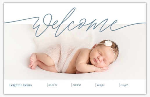 A welcome home baby birth announcement gray blue design for Type with 1 uploads