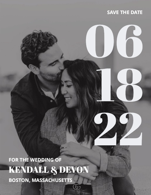 A save the date bold text black white design for Save the Date with 1 uploads