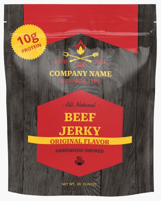 A beef jerky jerky black red design