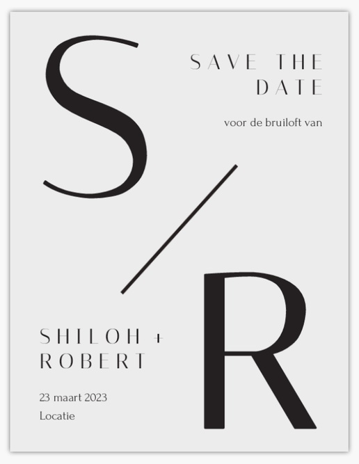 Voorvertoning ontwerp voor Ontwerpgalerij: Typografisch Save-the-date kaarten, 13,9 x 10,7 cm