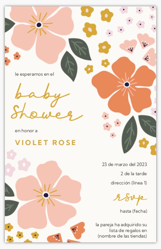Un bebé flores rosadas diseño blanco crema para Baby Shower