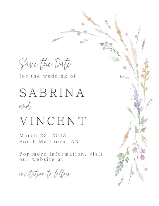 A delicate flower wildflower pattern white design for Save the Date