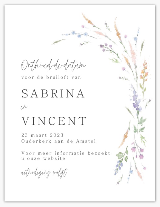 Voorvertoning ontwerp voor Ontwerpgalerij: Bloemen Save-the-date kaarten, 13,9 x 10,7 cm