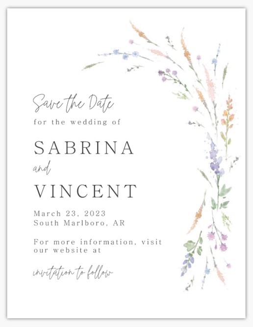 A delicate flower wildflower pattern white gray design for Save the Date