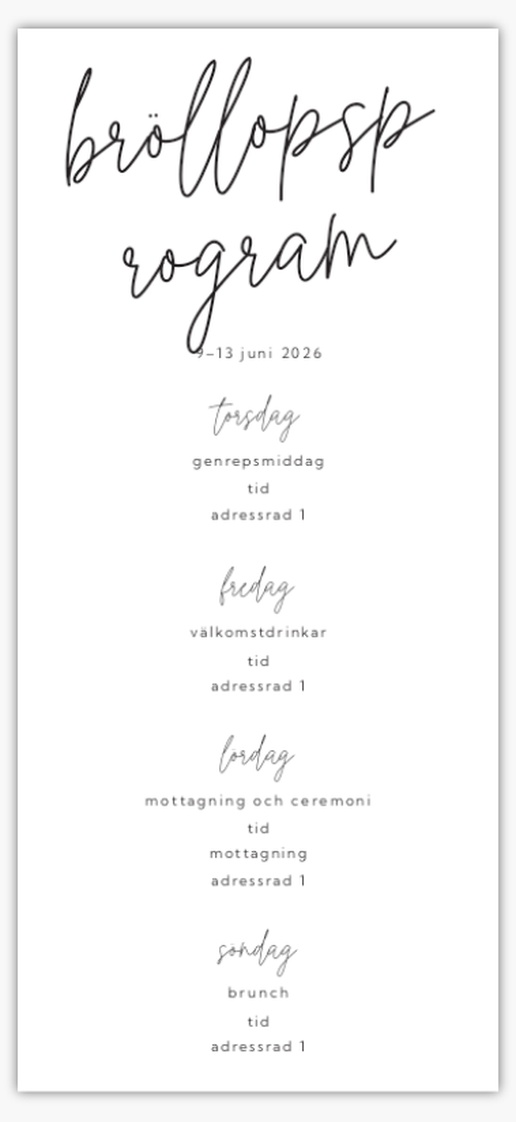 Förhandsgranskning av design för Designgalleri: Typografiskt Bröllopsprogram, 21 x 9.5 cm
