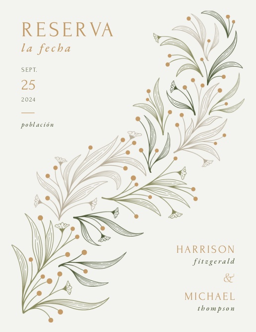 Un boda oro y vegetación diseño blanco crema para Primavera