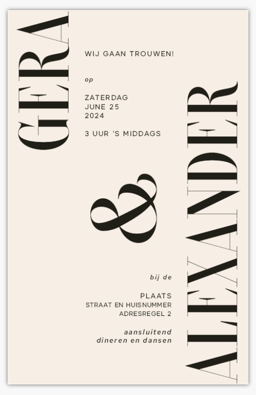 Voorvertoning ontwerp voor Ontwerpgalerij: Typografisch Trouwkaarten, Ongevouwen 18.2 x 11.7 cm