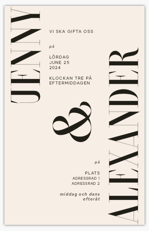 Förhandsgranskning av design för Designgalleri: Typografiskt Bröllopsinbjudningar, Enkelt 18.2 x 11.7 cm