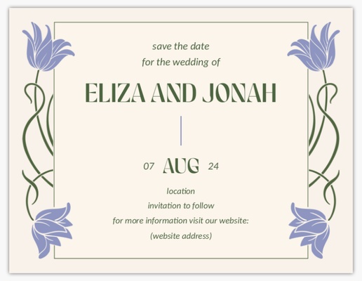 A save the date flowers white purple design for Save the Date