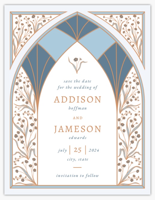 A intricate design stained glass white gray design for Save the Date