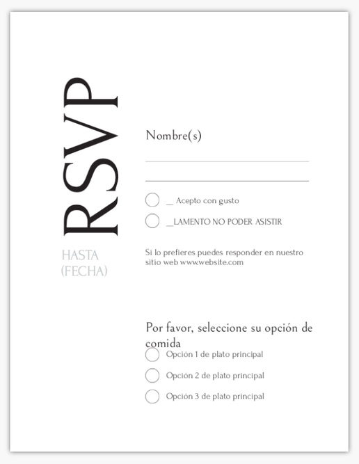 Un tarjeta rsvp en negrilla diseño blanco para Tradicional y Clásico