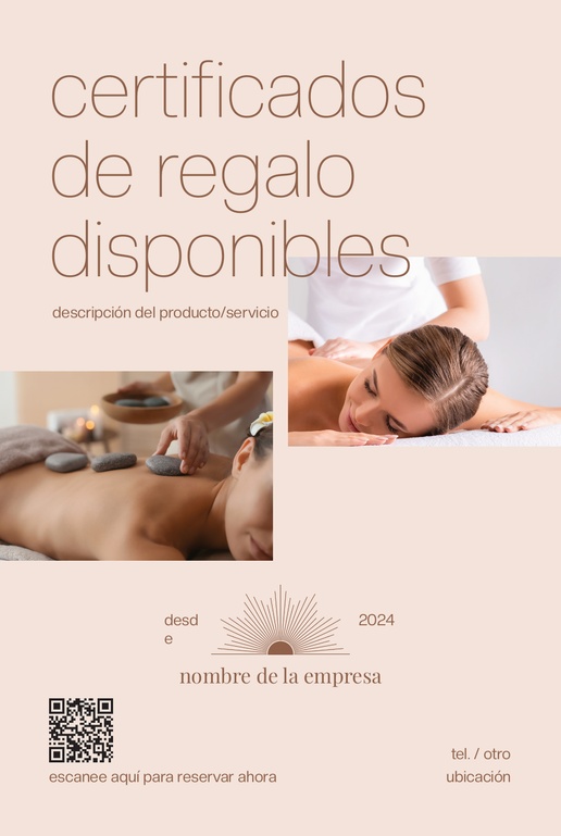 Un masaje y spa certificado de regalo diseño crema rosa para Moderno y sencillo con 1 imágenes