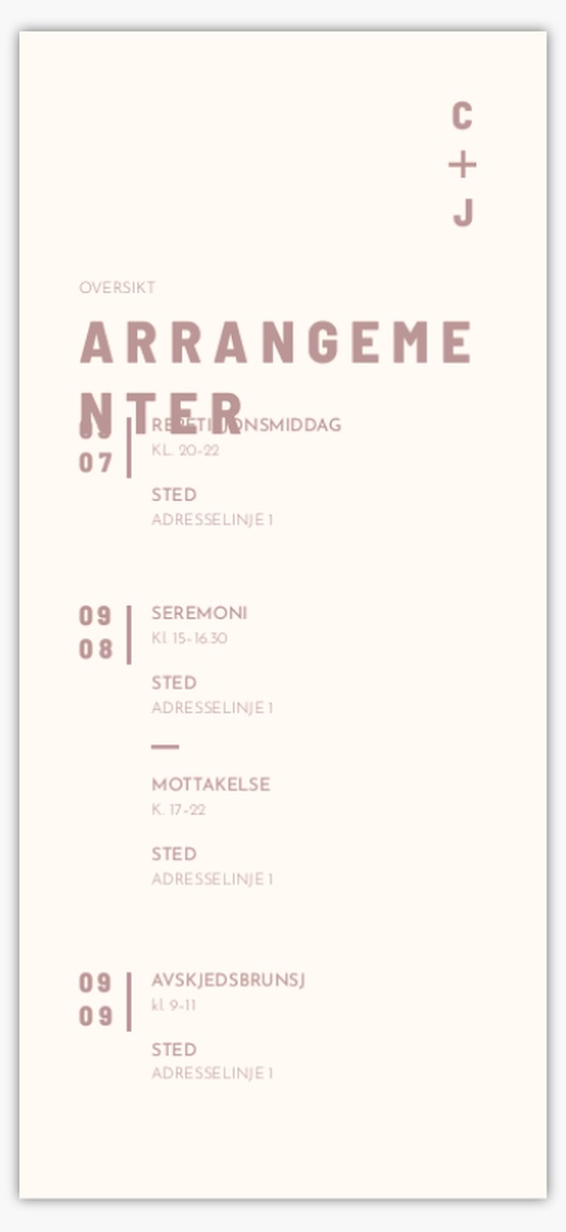 Forhåndsvisning av design for Designgalleri: Bryllupsprogrammer, 21 x 9.5 cm