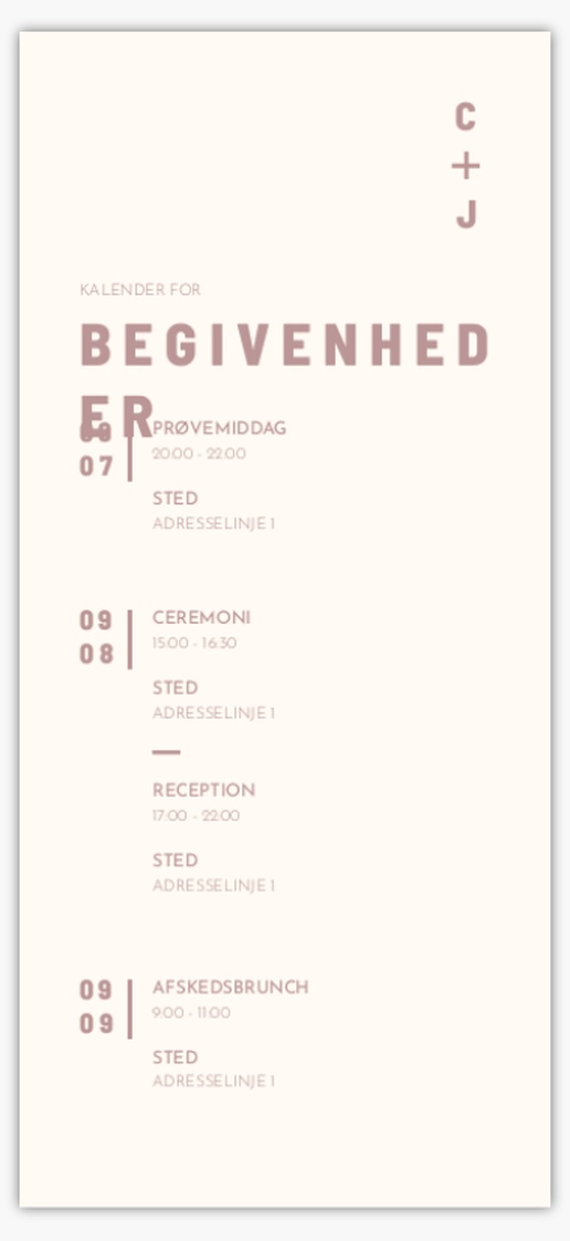 Forhåndsvisning af design for Designgalleri: Tidsplan Bryllupsprogrammer, 21 x 9.5 cm