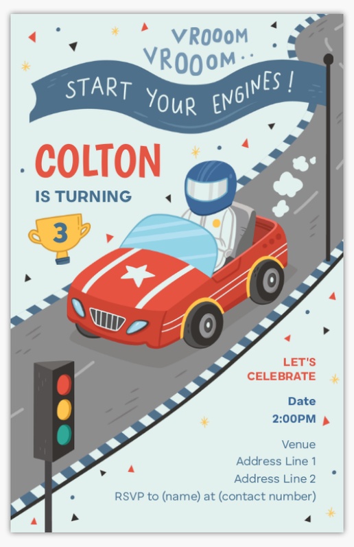 A kids race car birthday gray design for Trucks, Trains, Cars & Planes