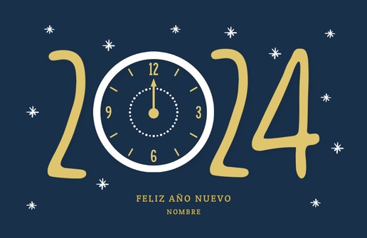 Un feliz año nuevo reloj diseño azul crema para Saludos 