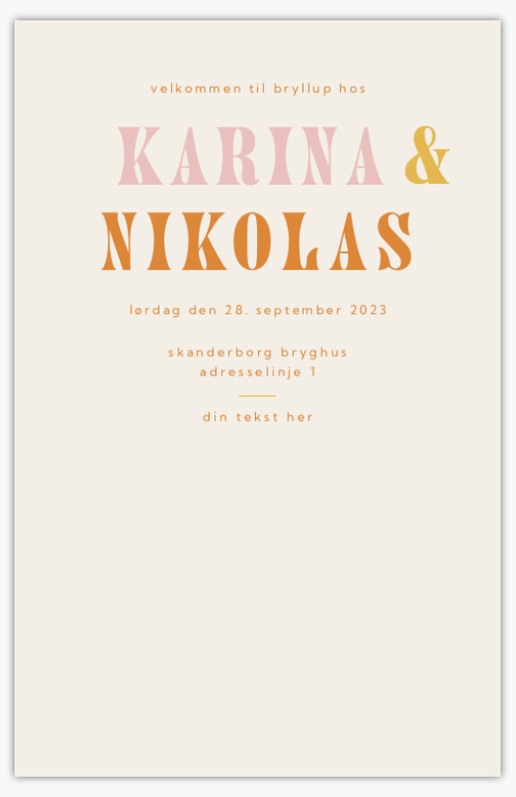 Forhåndsvisning af design for Designgalleri: Typografisk Bryllupsprogrammer, 21,6 x 13,9 cm