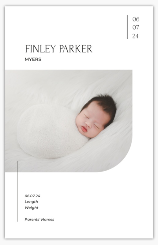 A simple birth announcement modern white gray design for Type with 1 uploads