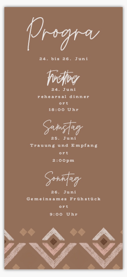 Designvorschau für Hochzeitsprogramme, 21 x 9.5 cm