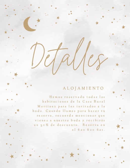 Un tarjeta de detalles de boda celestial diseño blanco crema para Elegante